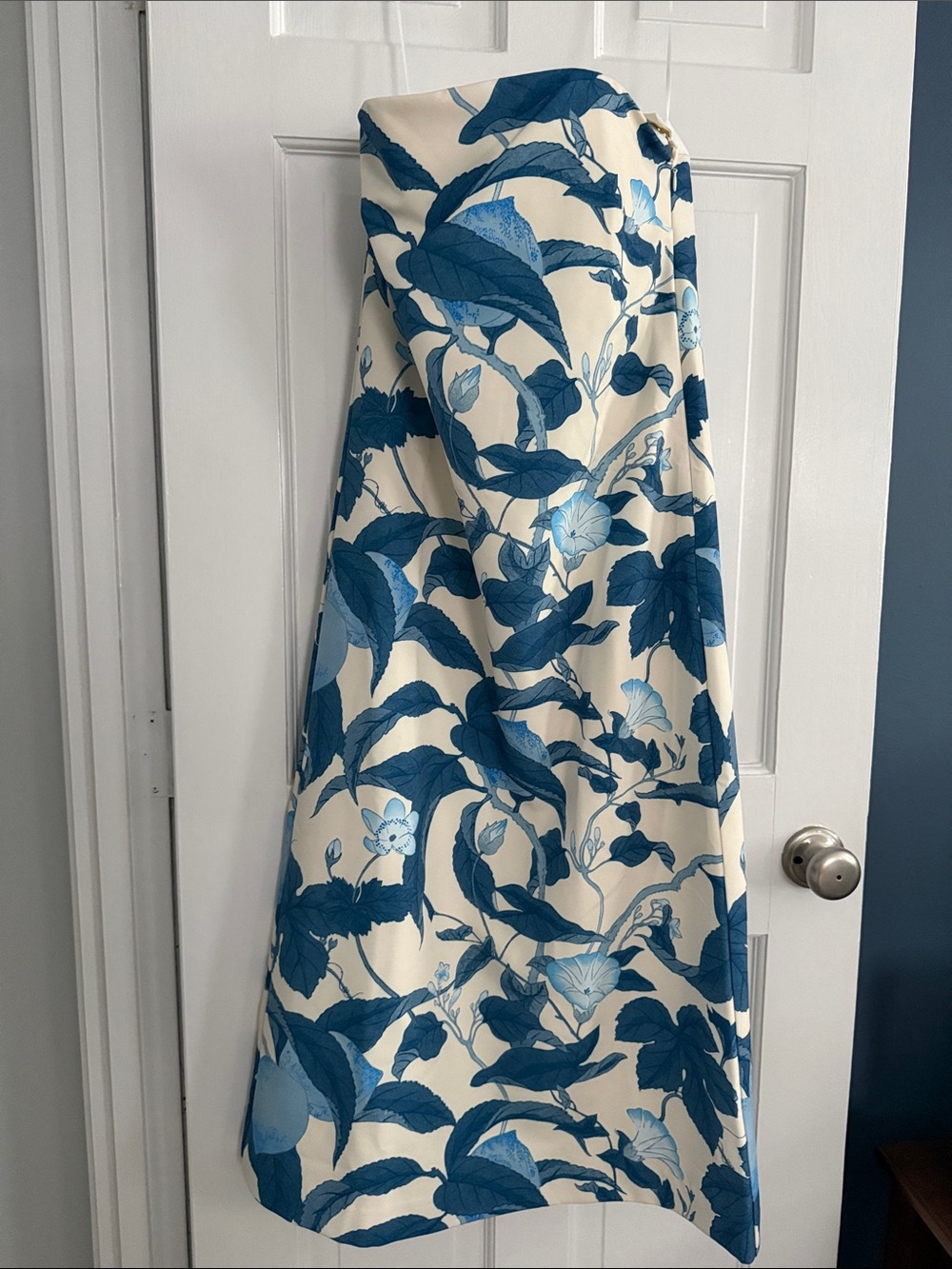Tuckernuck Strapless Floral Dress in Cream & Blue